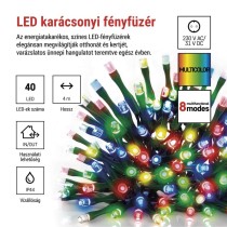 LED karácsonyi fényfüzér, 4 m, kültéri és beltéri, többszínű, progr, időz.
