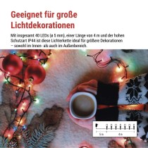 LED Weihnachtliche Lichterkette, 4 m, Außen/Innen, Multicolor, Programme, Timer