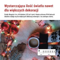 Lampki choinkowe Classic 40 LED 4m multikolor, zielony przewód, IP44, 8 programów, timer