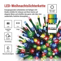 LED Weihnachtliche Lichterkette, 8 m, Außen/Innen, Multicolor, Programme, Timer