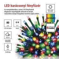 LED karácsonyi fényfüzér, 8 m, kültéri és beltéri, többszínű, progr, időz.