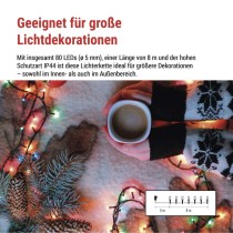 LED Weihnachtliche Lichterkette, 8 m, Außen/Innen, Multicolor, Programme, Timer