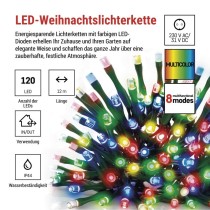 LED Weihnachtliche Lichterkette, 12 m, Außen/Innen, Multicolor, Programme, Timer