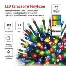 LED karácsonyi fényfüzér, 12 m, kültéri és beltéri, többszínű, progr, időz.