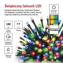 Lampki choinkowe Classic 120 LED 12m multikolor, ziel. przew., IP44, 8 programów, timer