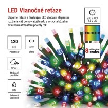 LED vianočná reťaz, 12 m, vonkajšia aj vnútorná, multicolor, programy, časovač
