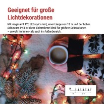 LED Weihnachtliche Lichterkette, 12 m, Außen/Innen, Multicolor, Programme, Timer