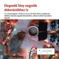 LED karácsonyi fényfüzér, 12 m, kültéri és beltéri, többszínű, progr, időz.