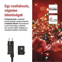 LED karácsonyi fényfüzér, 12 m, kültéri és beltéri, többszínű, progr, időz.