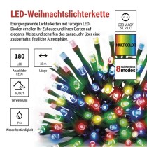 LED Weihnachtliche Lichterkette, 18 m, Außen/Innen, Multicolor, Programme, Timer