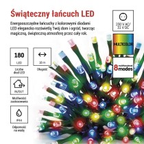 Lampki choinkowe Classic 180 LED 18m multikolor, ziel. przew., IP44, 8 programów, timer