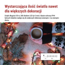Lampki choinkowe Classic 500 LED 50m multikolor, ziel. przewód, IP44, 8 programów, timer