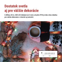LED vianočná reťaz, 50 m, vonkajšia aj vnútorná, multicolor, programy, časovač