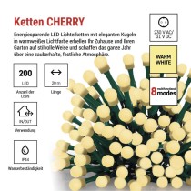 LED Weihnachtslichterkette Cherry – Kugeln, 20 m, Außen und Innen,warmweiß,Programme,Timer