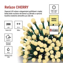 LED vianočná cherry reťaz – guličky, 20 m, vonk. aj vnútor.,teplá biela, programy, časovač