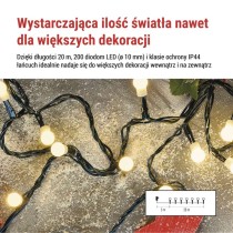 Lampki choinkowe 200 LED cherry 20m , ciepła biel, zielony przewód, IP44,8 programów, time