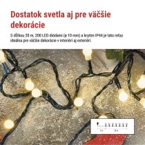 LED vianočná cherry reťaz – guličky, 20 m, vonk. aj vnútor.,teplá biela, programy, časovač