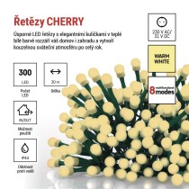 LED vánoční cherry řetěz – kuličky, 30 m, venkovní i vnitřní, teplá bílá, programy,časovač