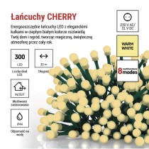 Lampki choinkowe 300 LED cherry 30m , ciepła biel, zielony przewód, IP44,8 programów, time