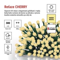 LED vianočná cherry reťaz – guličky, 30 m,vonk. aj vnútor.,teplá biela, programy, časovač