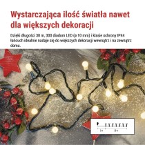 Lampki choinkowe 300 LED cherry 30m , ciepła biel, zielony przewód, IP44,8 programów, time