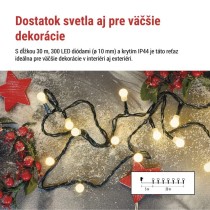 LED vianočná cherry reťaz – guličky, 30 m,vonk. aj vnútor.,teplá biela, programy, časovač