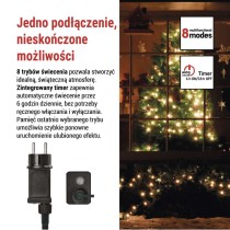 Lampki choinkowe 300 LED cherry 30m , ciepła biel, zielony przewód, IP44,8 programów, time