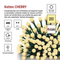 LED Weihnachtslichterkette Cherry – Kugeln, 48 m, Außen und Innen,warmweiß,Programme,Timer