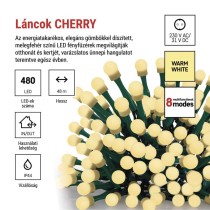 LED karácsonyi fényfüzér,cseresznye–golyók,48 m,kültéri és beltéri,meleg fehér,progr,időz.