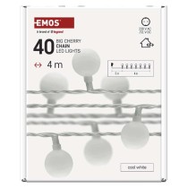 Dekoracje - 40 LED big cherry 4m IP44 zimna biel, biały przewód, IP44, timer