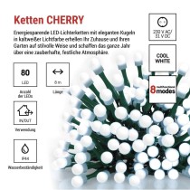LED Weihnachtslichterkette Cherry – Kugeln, 8 m, Außen und Innen, kaltweiß,Programme,Timer