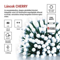 LED karácsonyi fényfüzér,cseresznye–golyók, 8 m,kültéri és beltéri,hideg fehér,progr,időz.