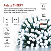 LED vianočná cherry reťaz – guličky, 8 m, vonkajšia aj vnútorná,st. biela,programy,časovač
