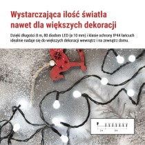 Lampki choinkowe 80 LED cherry 8m , zimna biel, zielony przewód, IP44, 8 programów, timer