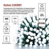 LED Weihnachtslichterkette Cherry – Kugeln, 20 m, Außen und Innen,kaltweiß,Programme,Timer