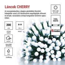 LED karácsonyi fényfüzér,cseresznye–golyók,20 m,kültéri és beltéri,hideg fehér,progr,időz