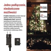 Lampki choinkowe 200 LED cherry 20m , zimna biel, zielony przewód, IP44, 8 programów, time