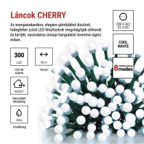 LED karácsonyi fényfüzér,cseresznye–golyók,30 m,kültéri és beltéri,hideg fehér,progr,időz.