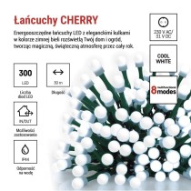 Lampki choinkowe 300 LED cherry 30m , zimna biel, zielony przewód, IP44, 8 programów, time