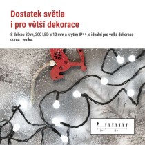 LED vánoční cherry řetěz – kuličky, 30 m, venkovní i vnitřní,studená bílá,programy,časovač