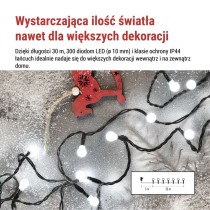Lampki choinkowe 300 LED cherry 30m , zimna biel, zielony przewód, IP44, 8 programów, time
