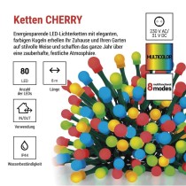 LED Weihnachtslichterkette Cherry–Kugeln, 8 m, Außen und Innen, multicolor,Programme,Timer