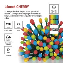 LED karácsonyi fényfüzér,cseresznye–golyók, 20 m, kültéri és beltéri, többszínű,progr,időz