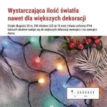 Lampki choinkowe 200 LED cherry 20m, multikolor, zielony przewód, IP44, 8 programów, timer
