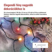 LED karácsonyi fényfüzér,cseresznye–golyók, 30 m, kültéri és beltéri, többszínű,progr,időz