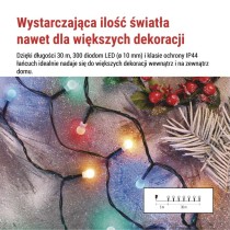 Lampki choinkowe 300 LED cherry 30m, multikolor, zielony przewód, IP44, 8 programów, timer