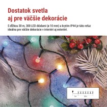 LED vianočná cherry reťaz – guličky, 30 m, vonk. aj vnútor., multicolor, programy, časovač