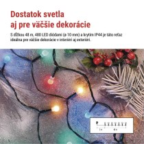 LED vianočná cherry reťaz – guličky, 48 m, vonk. aj vnútor., multicolor, programy, časovač