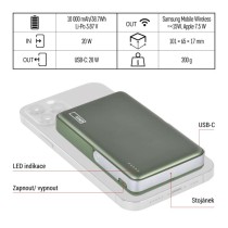 Powerbanka EMOS WI 1031, 10 000 mAh, 20 W+Wireless, army-green