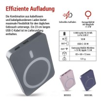 Powerbank EMOS WI 522, 5 000 mAh, 20 W+Wireless, grau